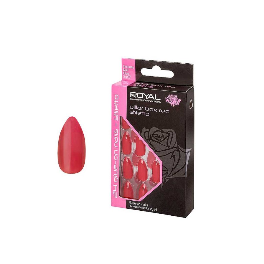 Nails Royal Cosmetics | Royal Cosmetics 24 Pillar Box Red Stiletto Nail Tips & Glue