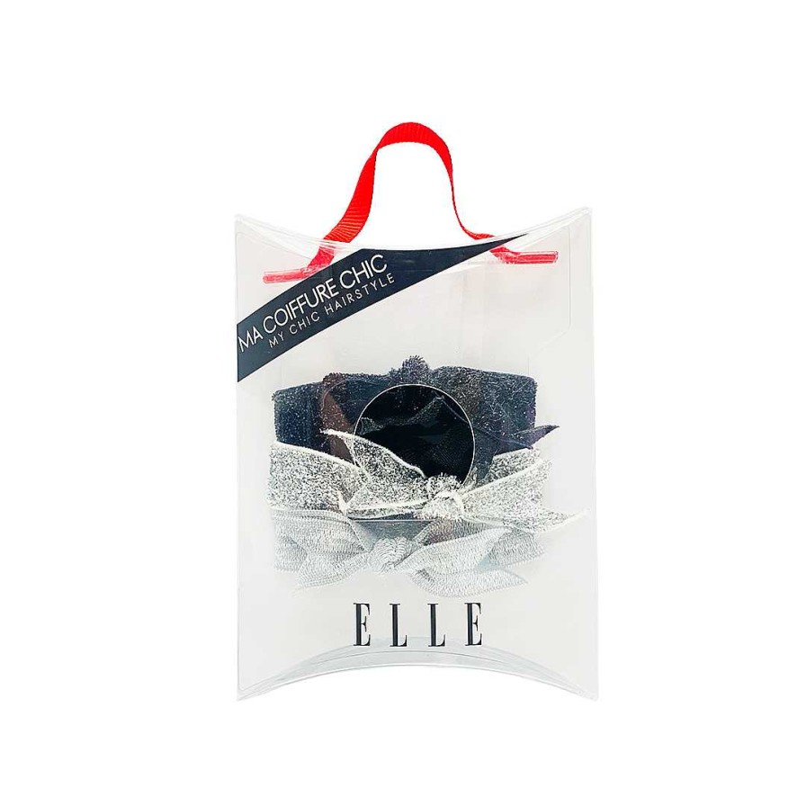 Hair Elle | Elle Bow Elastic Hair Bobble Black & Silver 4Pc