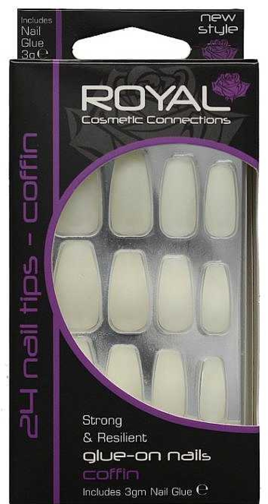 Nails Royal Cosmetics | Royal 24 Coffin Nails Tips & 3G Glue