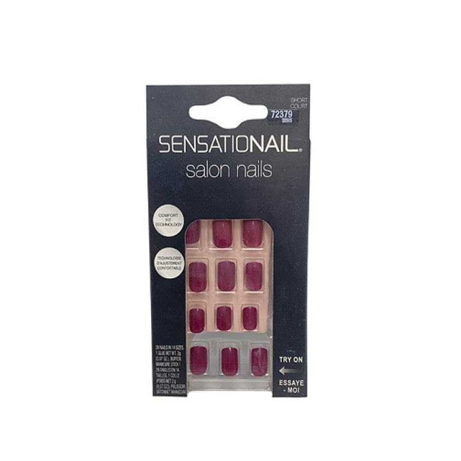 Nails Sensationail | Sensationail Salon 28 False Nails Short Maroon W Glue